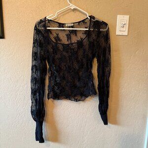 Black Lace Long-Sleeve Blouse